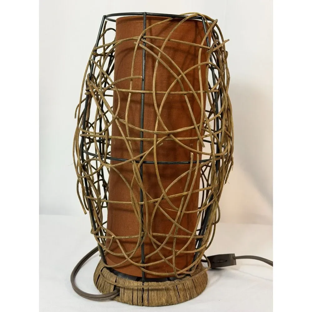 VTG Mid Century Noguchi Like Table Lamp Bamboo Ambient Hurricane Wood Boho WORKS